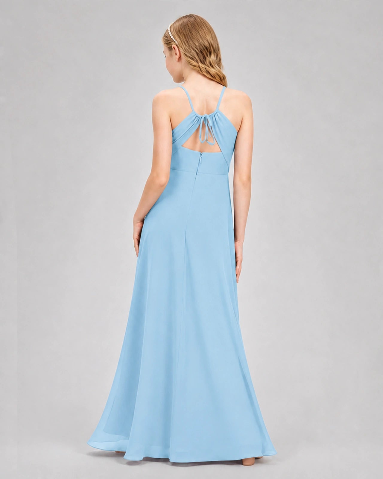 Dideyttawl Junior Bridesmaid Dress with Cutout Back and Criss-Cross Chiffon Skirt