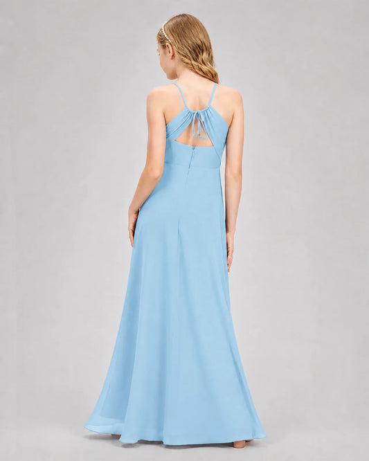 Sky Blue Chiffon A-line Junior Bridesmaid Dress Back View
