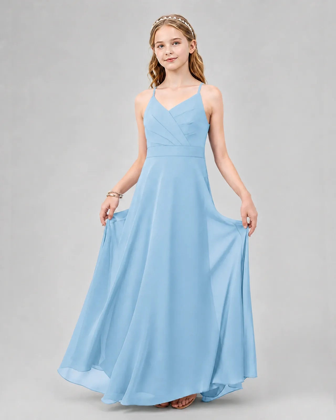 Sky Blue Chiffon A-line Junior Bridesmaid Dress Front View