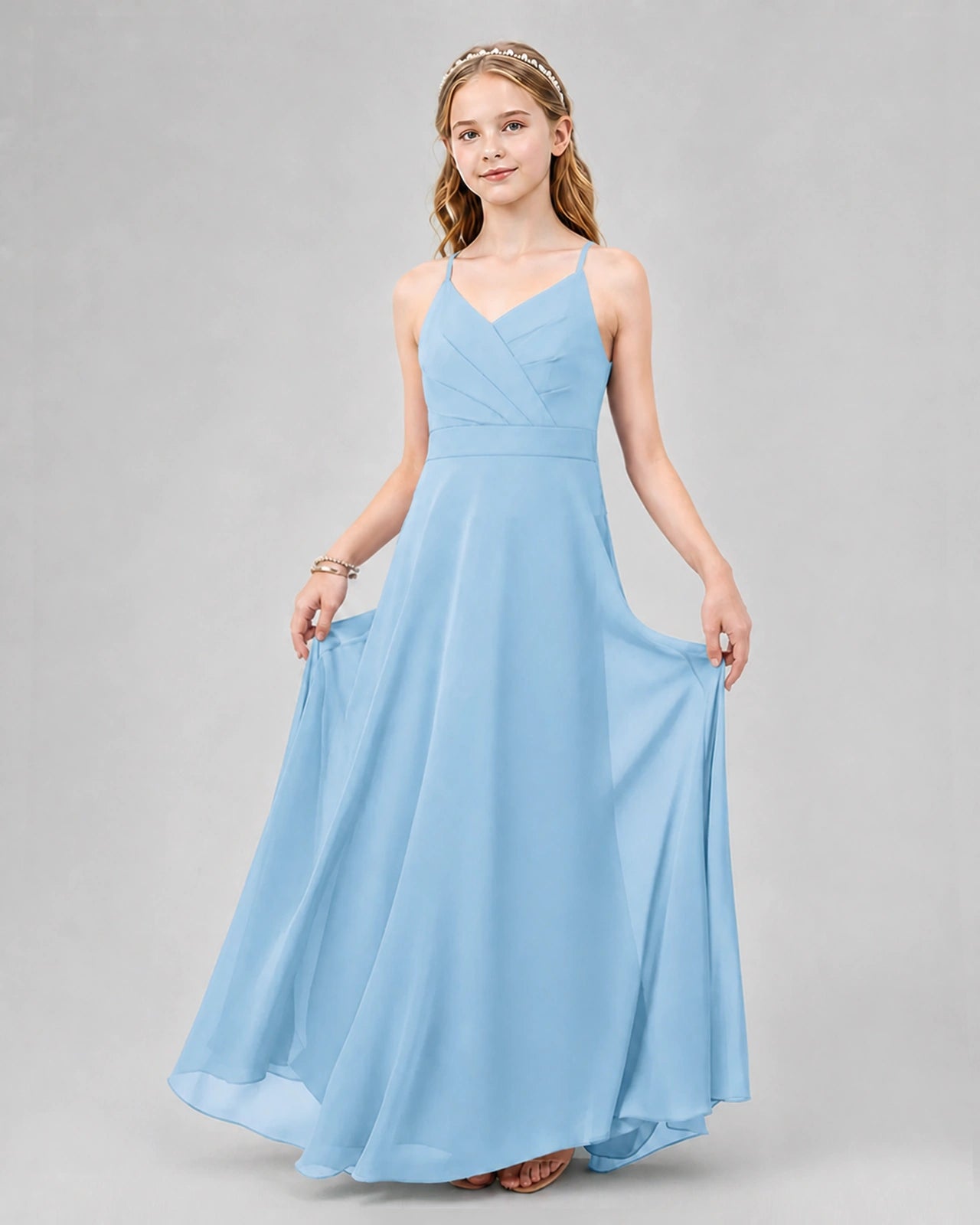 Dideyttawl Junior Bridesmaid Dress with Cutout Back and Criss-Cross Chiffon Skirt