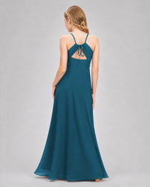 Dideyttawl Junior Bridesmaid Dress with Cutout Back and Criss-Cross Chiffon Skirt