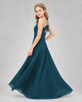Teal Chiffon A-line Junior Bridesmaid Dress Side View