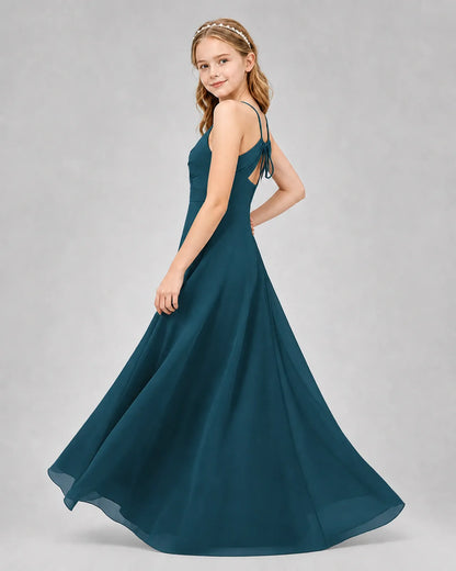 Teal Chiffon A-line Junior Bridesmaid Dress Side View