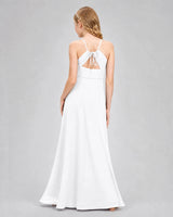 White Chiffon A-line Junior Bridesmaid Dress Back View