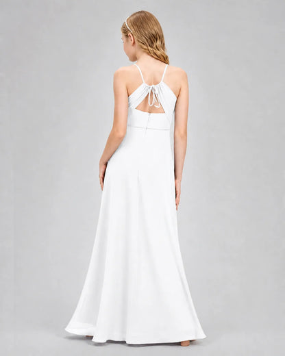 White Chiffon A-line Junior Bridesmaid Dress Back View