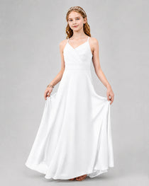 Dideyttawl Junior Bridesmaid Dress with Cutout Back and Criss-Cross Chiffon Skirt