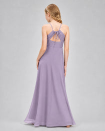 Dideyttawl Junior Bridesmaid Dress with Cutout Back and Criss-Cross Chiffon Skirt