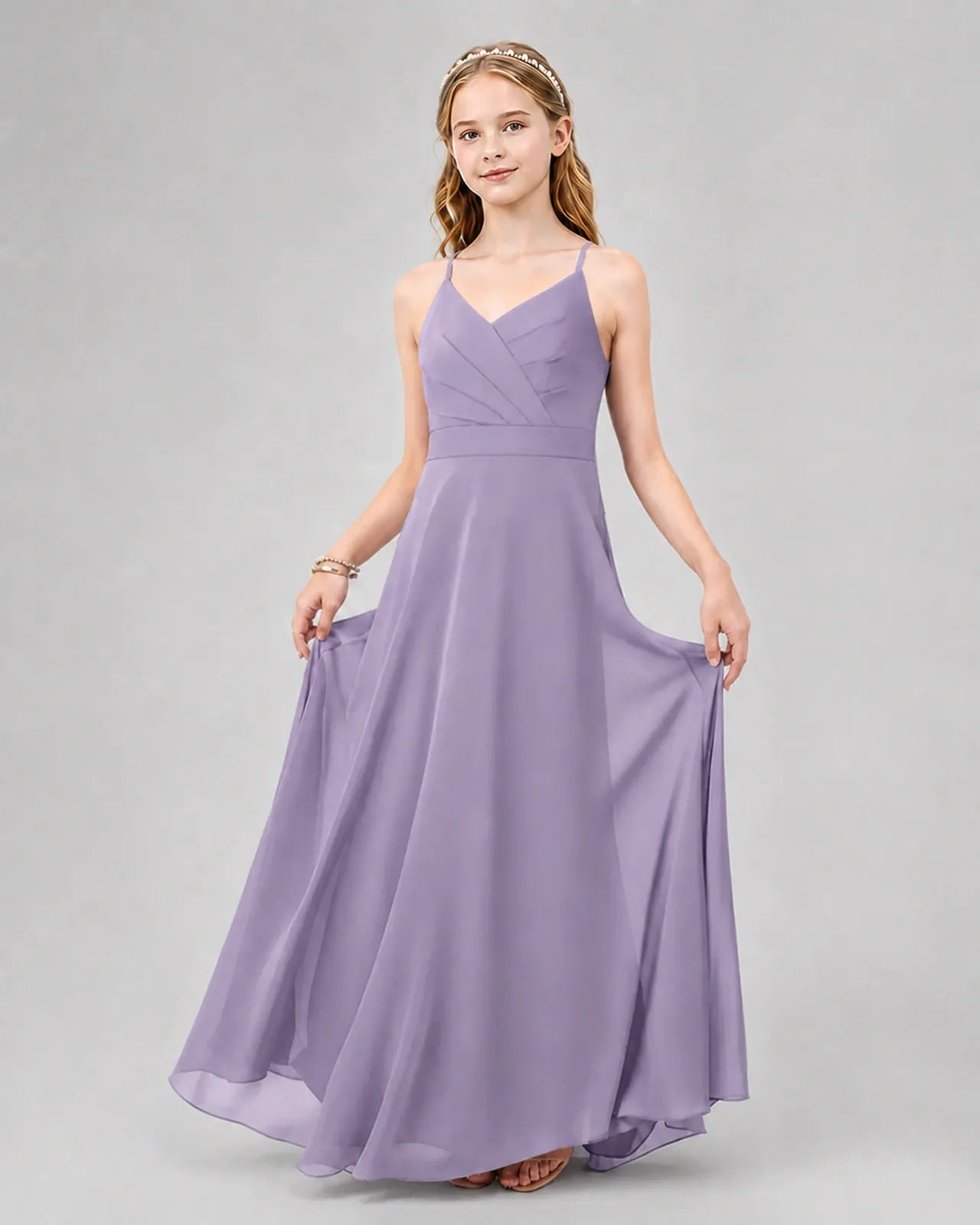 Wisteria Chiffon A-line Junior Bridesmaid Dress Front View