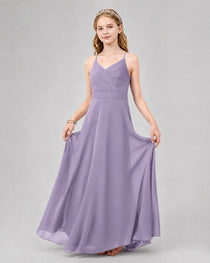 Dideyttawl Junior Bridesmaid Dress with Cutout Back and Criss-Cross Chiffon Skirt