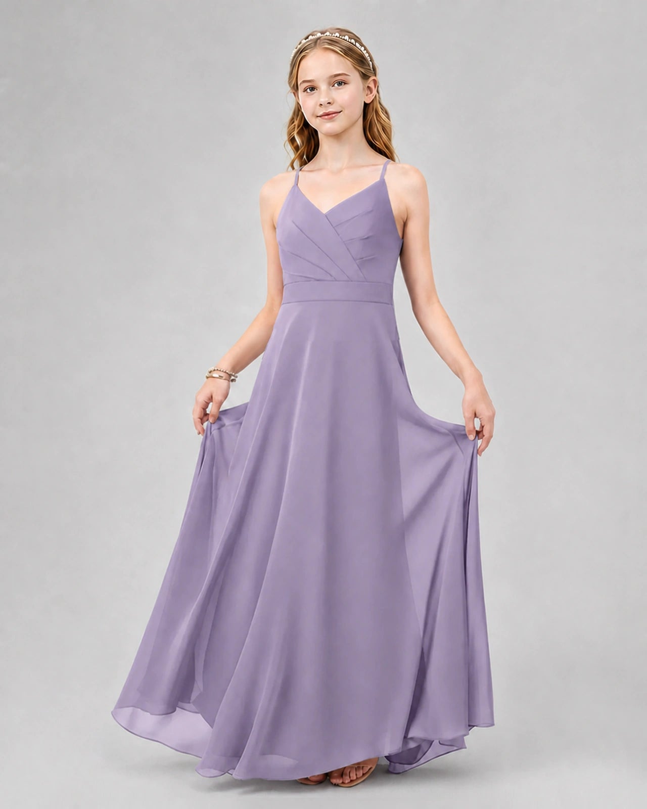 Dideyttawl Junior Bridesmaid Dress with Cutout Back and Criss-Cross Chiffon Skirt