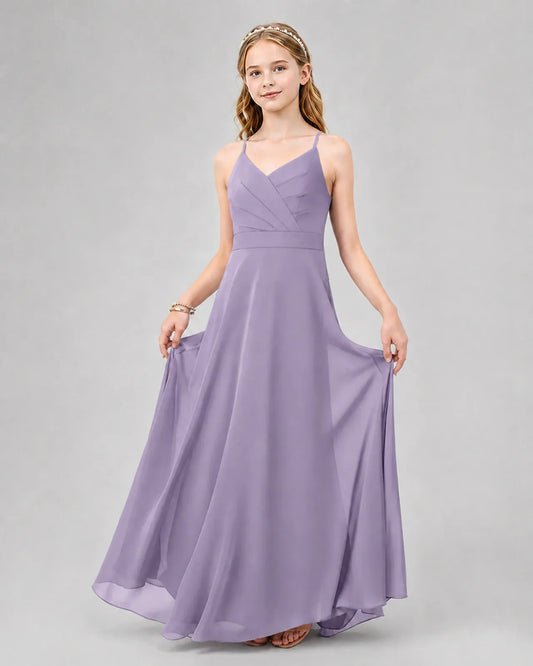 Wisteria Chiffon A-line Junior Bridesmaid Dress Front View