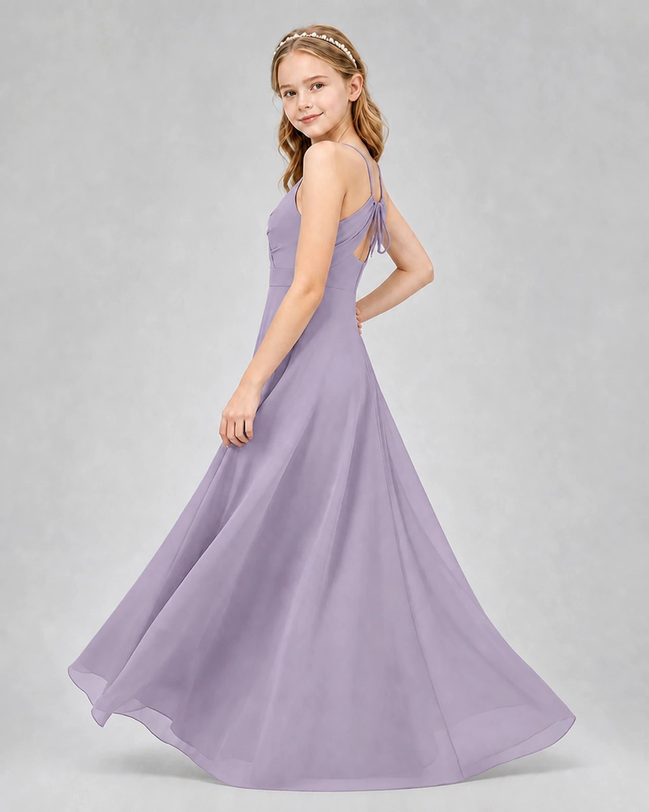 Dideyttawl Junior Bridesmaid Dress with Cutout Back and Criss-Cross Chiffon Skirt