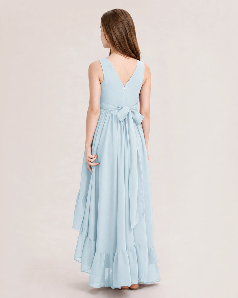 Baby Blue Chiffon A-line Junior Bridesmaid Dress Back View