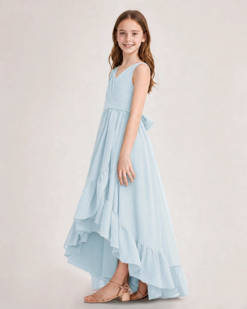 Baby Blue Chiffon A-line Junior Bridesmaid Dress Side View
