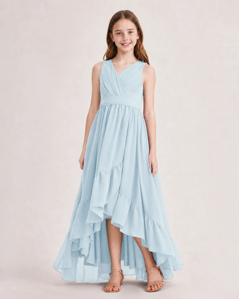 Baby Blue Chiffon A-line Junior Bridesmaid Dress Front View