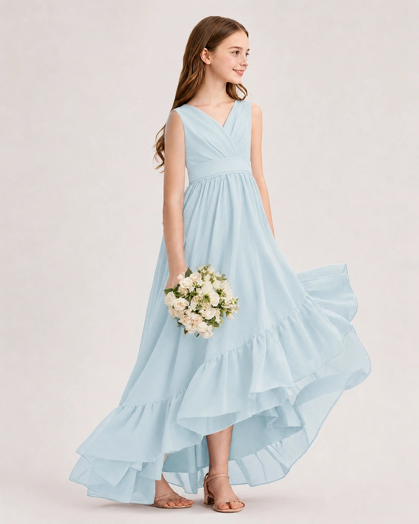 Baby Blue Chiffon A-line Junior Bridesmaid Dress Side View