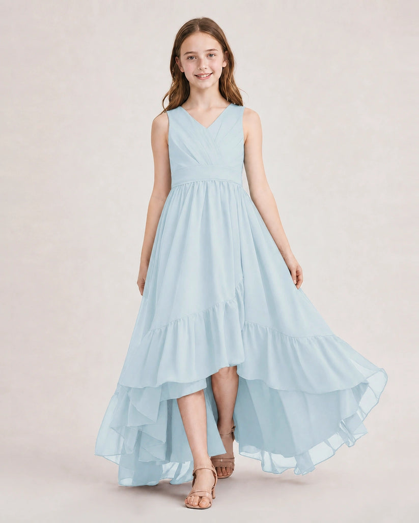Baby Blue Chiffon A-line Junior Bridesmaid Dress Front View