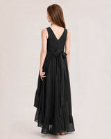 Black Chiffon A-line Junior Bridesmaid Dress Back View