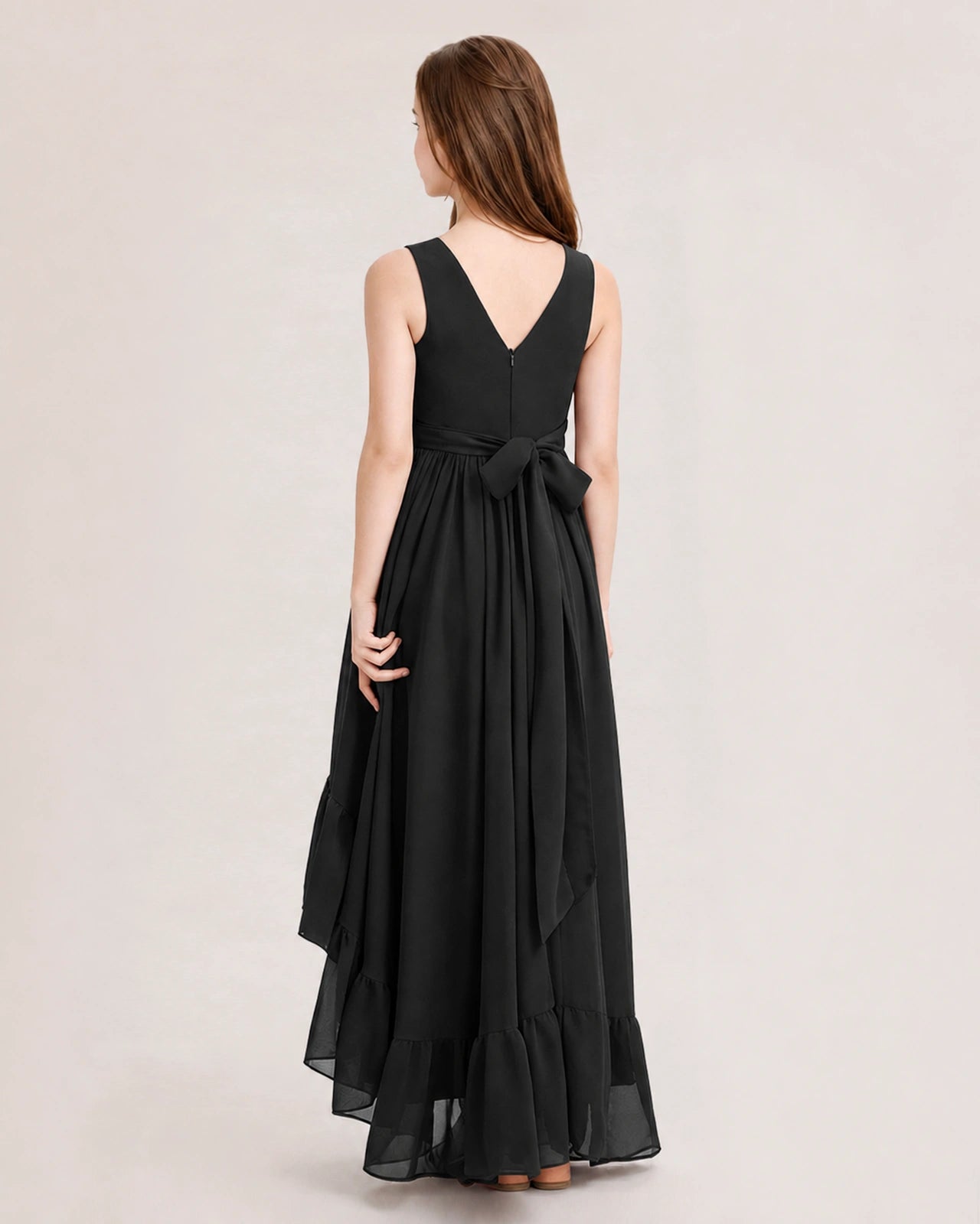 Dideyttawl Burgundy Junior Bridesmaid Dress Sleeveless High Low Chiffon Formal Gown