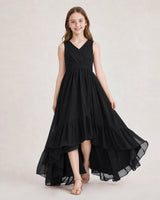 Black Chiffon A-line Junior Bridesmaid Dress Front View