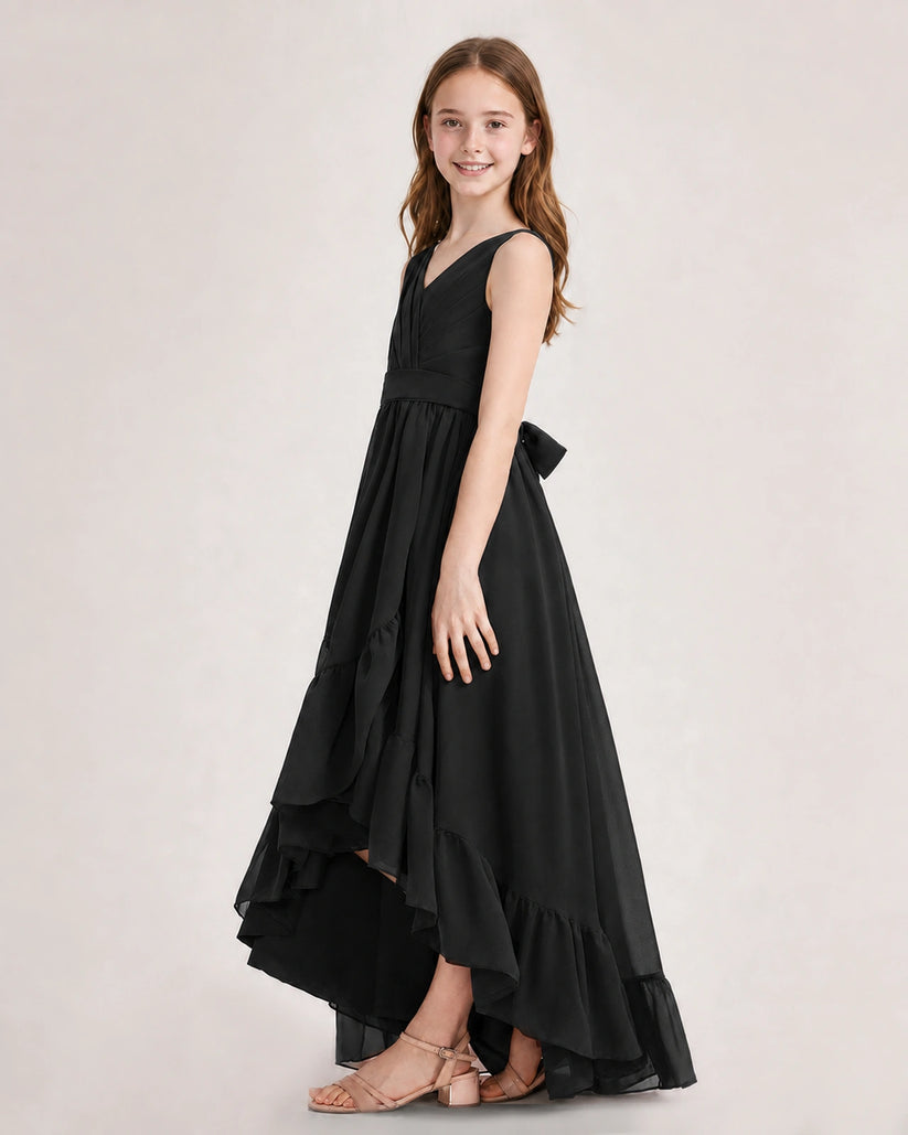 Black Chiffon A-line Junior Bridesmaid Dress Side View