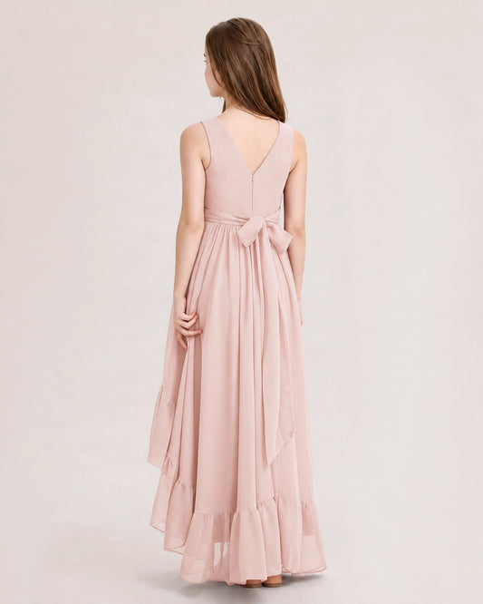 Blush Pink Chiffon A-line Junior Bridesmaid Dress Back View
