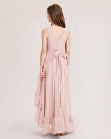 Blush Pink Chiffon A-line Junior Bridesmaid Dress Back View
