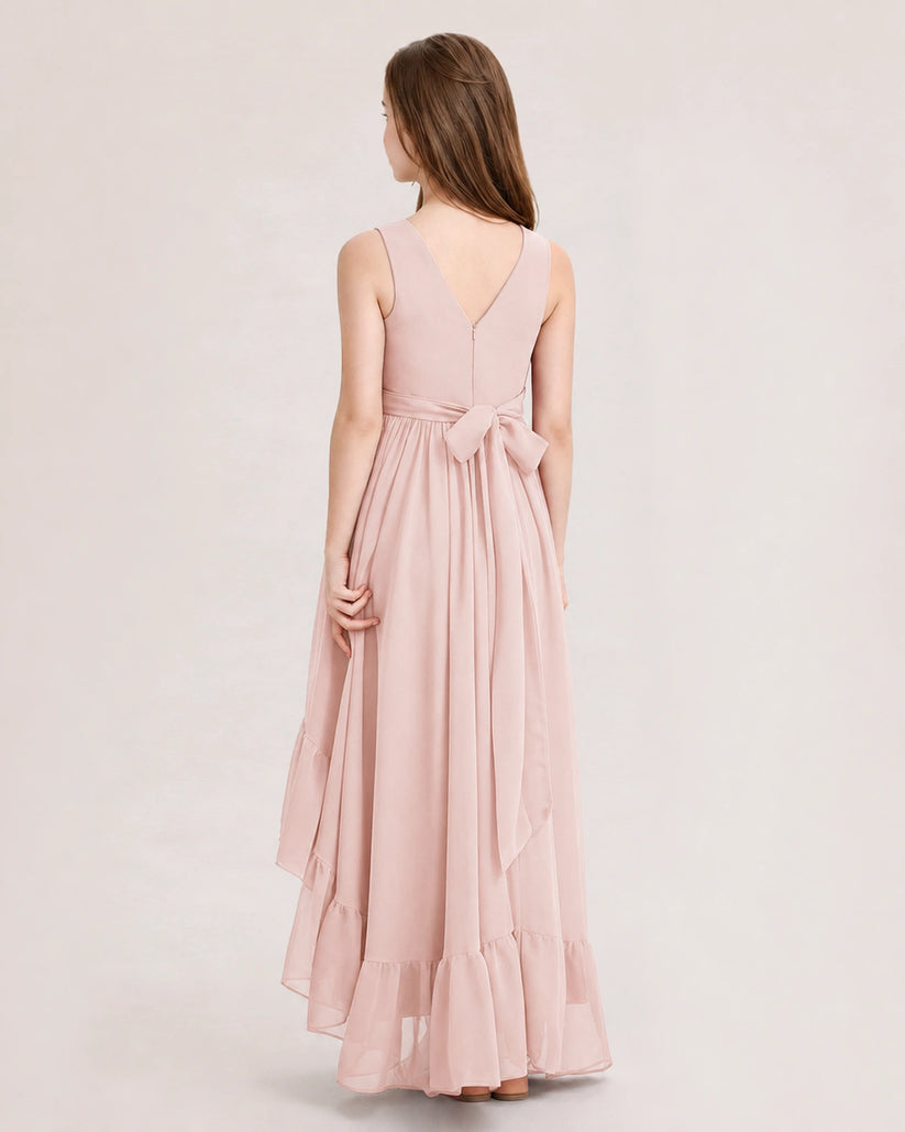 Blush Pink Chiffon A-line Junior Bridesmaid Dress Back View