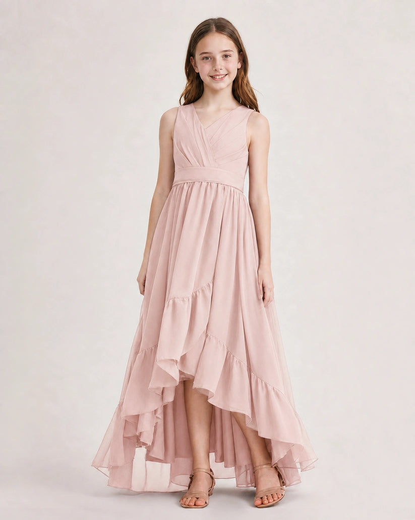 Blush Pink Chiffon A-line Junior Bridesmaid Dress Front View