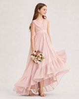 Blush Pink Chiffon A-line Junior Bridesmaid Dress Side View