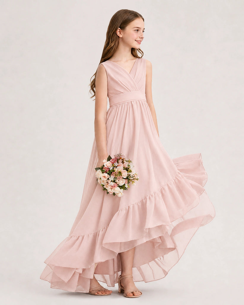 Blush Pink Chiffon A-line Junior Bridesmaid Dress Side View
