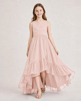 Blush Pink Chiffon A-line Junior Bridesmaid Dress Front View