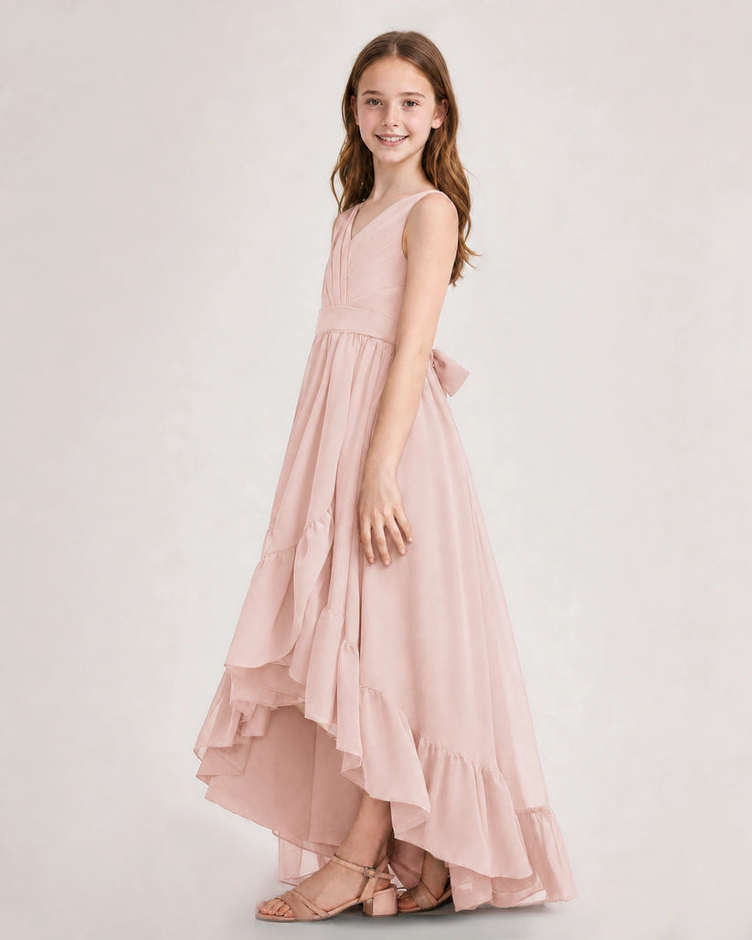Blush Pink Chiffon A-line Junior Bridesmaid Dress Side View