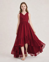 Burgundy Chiffon A-line Junior Bridesmaid Dress Front View