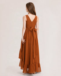 Dideyttawl Burgundy Junior Bridesmaid Dress Sleeveless High Low Chiffon Formal Gown