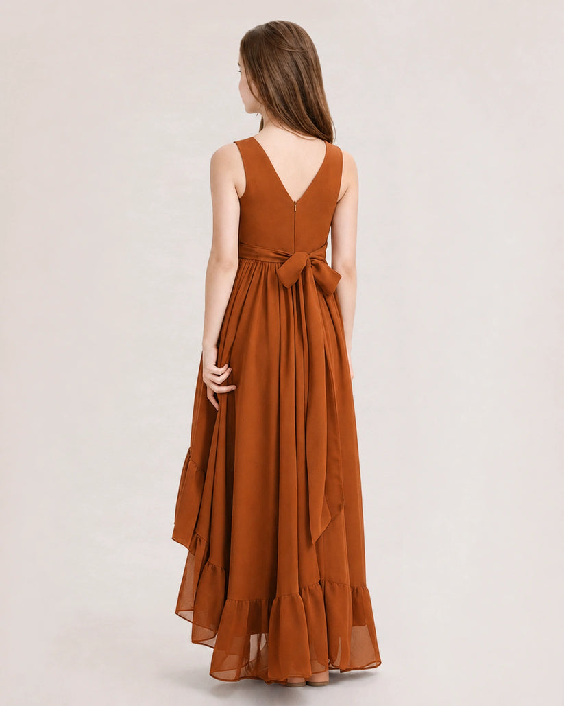Burnt Orange Chiffon A-line Junior Bridesmaid Dress Back View