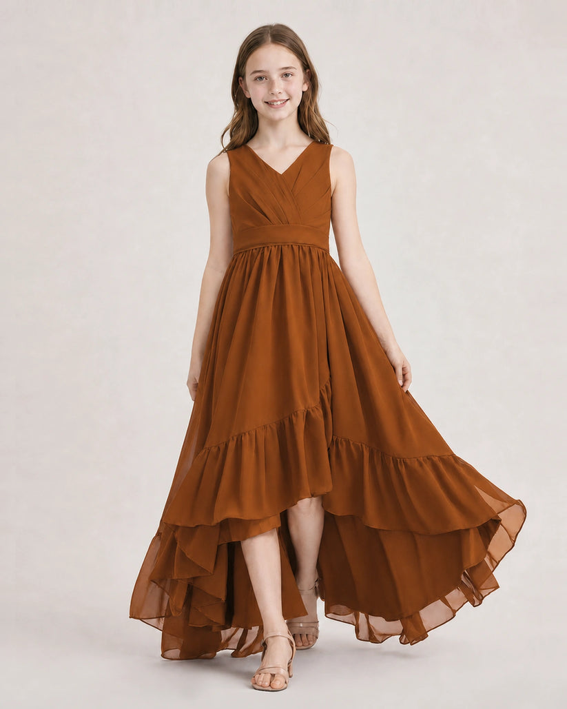 Burnt Orange Chiffon A-line Junior Bridesmaid Dress Front View