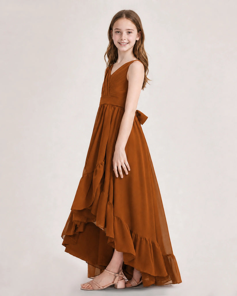 Burnt Orange Chiffon A-line Junior Bridesmaid Dress Side View