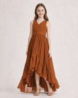 Burnt Orange Chiffon A-line Junior Bridesmaid Dress Front View