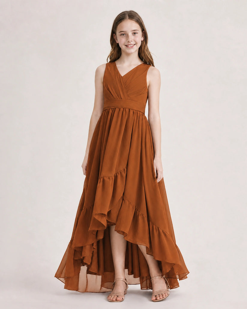 Burnt Orange Chiffon A-line Junior Bridesmaid Dress Front View