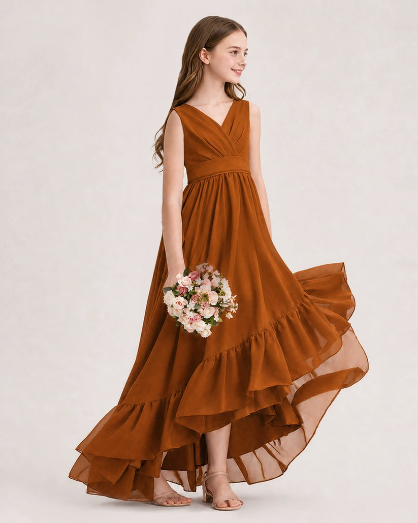 Burnt Orange Chiffon A-line Junior Bridesmaid Dress Side View