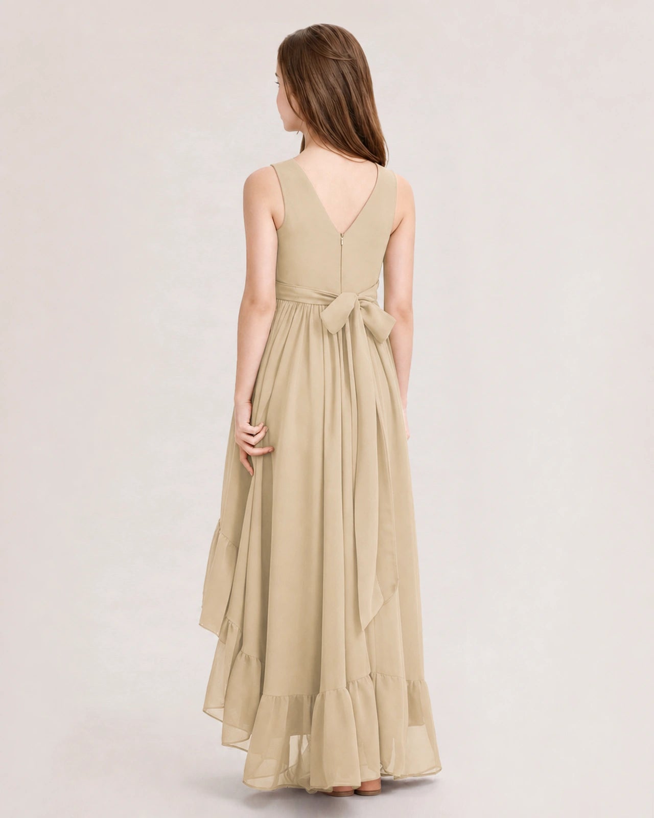 Dideyttawl Burgundy Junior Bridesmaid Dress Sleeveless High Low Chiffon Formal Gown