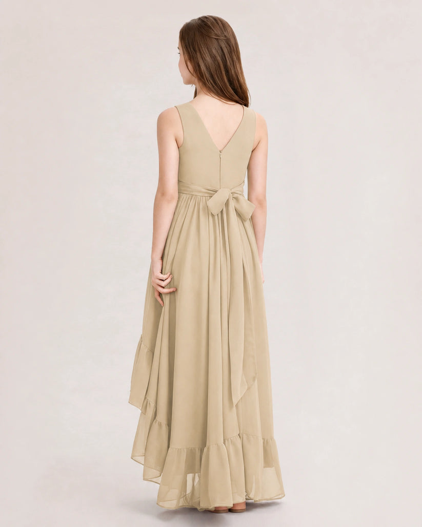 Champagne Chiffon A-line Junior Bridesmaid Dress Back View