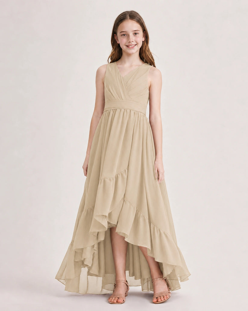 Champagne Chiffon A-line Junior Bridesmaid Dress Front View