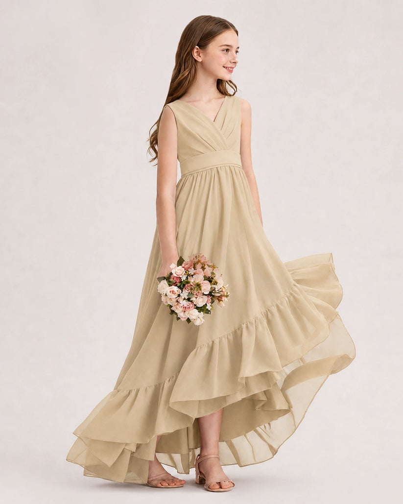 Champagne Chiffon A-line Junior Bridesmaid Dress Side View