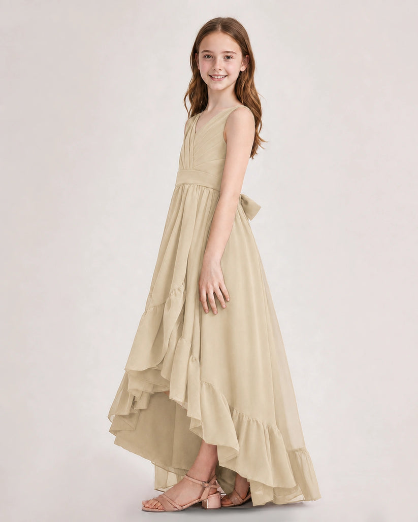 Champagne Chiffon A-line Junior Bridesmaid Dress Side View