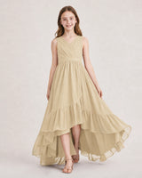 Champagne Chiffon A-line Junior Bridesmaid Dress Front View