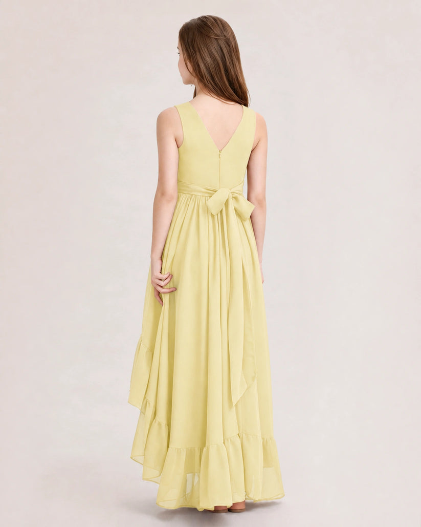 Daffodil Chiffon A-line Junior Bridesmaid Dress Back View