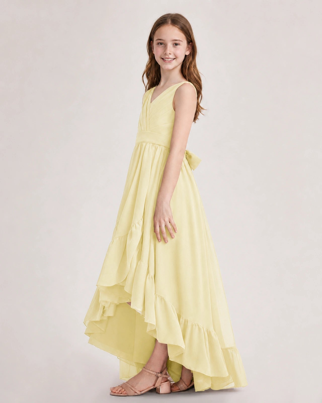 Dideyttawl Burgundy Junior Bridesmaid Dress | Sleeveless High Low Chiffon Formal Gown