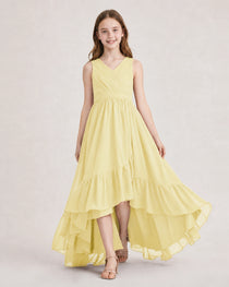Dideyttawl Burgundy Junior Bridesmaid Dress Sleeveless High Low Chiffon Formal Gown